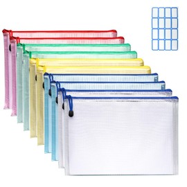 Zipper File Bags Clear File a5 File Document Case Mesh File Bag 10 Pack 5 Colors Mesh Bag Document Receipt Storage Bag Document File Clear Holder Waterproof Receipt File Office Supplies Portable