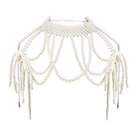 NICENEEDED Pearl Shoulder Necklaces, Bridal Wedding Shoulder Back Chain Boho Multi-layered Arm Chain, Summer Beach Body Jewelry Accessories For Party Women