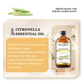 EUQEE Citronella Essential Oil, 118ml Large Gift Box Pure Citronella Oil with Glass Dropper for Candle Making, Diffuser, Humidifier - 4 fl oz.