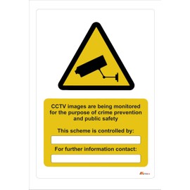 CCTV Warning Signs - 2 x 'CCTV in operation' and 1 x 'CCTV images monitored' - Size A4 - Data Compliant GDPR CCTV Sign - Semi Rigid sign