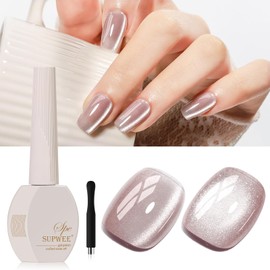 SUPWEE Nude Cat Eye Gel, 15ML Magnetic Crystal Holographic Cateye Gel Nail Polish Glitter Shimmer Reflective Nail Polish with Magnet Soak Off Salon DIY at Home
