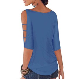 LEIYEE Camisetas de verano con hombros descubiertos para mujer, manga 3/4, sin botones, estilo casual Dolman, Azul Acero, S