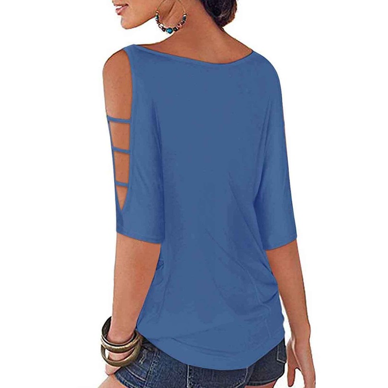 LEIYEE Camisetas de verano con hombros descubiertos para mujer, manga
