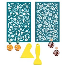 Silk Screen Stencils for Polymer Clay, 3PCS Reusable Silkscreen Print Kit, for Printing on Clay & Other Jewelry Clay Earrings Decoration, Each 6" X 3.8" (1pack of 2)