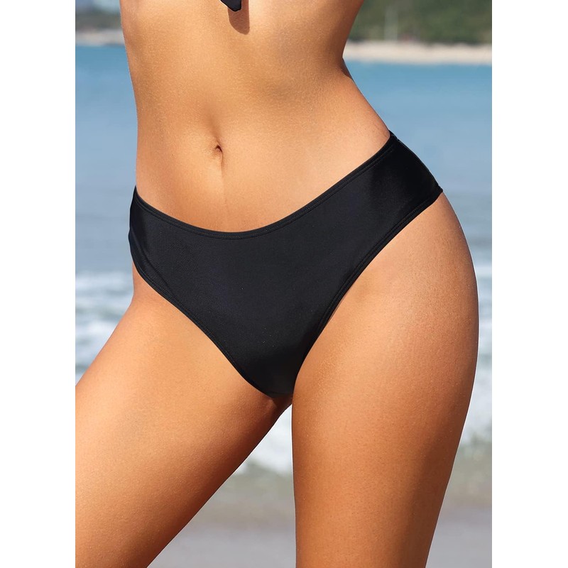SHEKINI Womens Medium Waisted Swim Briefs Retro Basic Modest Coverage