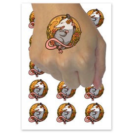Happy Harvest Opossum Bed Of Flowers Temporary Tattoo Water Resistant Fake Body Art Set Collection - 15 2" Tattoos (1 Sheet)