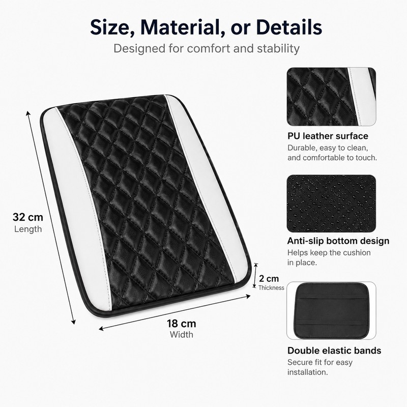 Car Armrest Cushion for Center Console – PU Leather Anti-Scratch