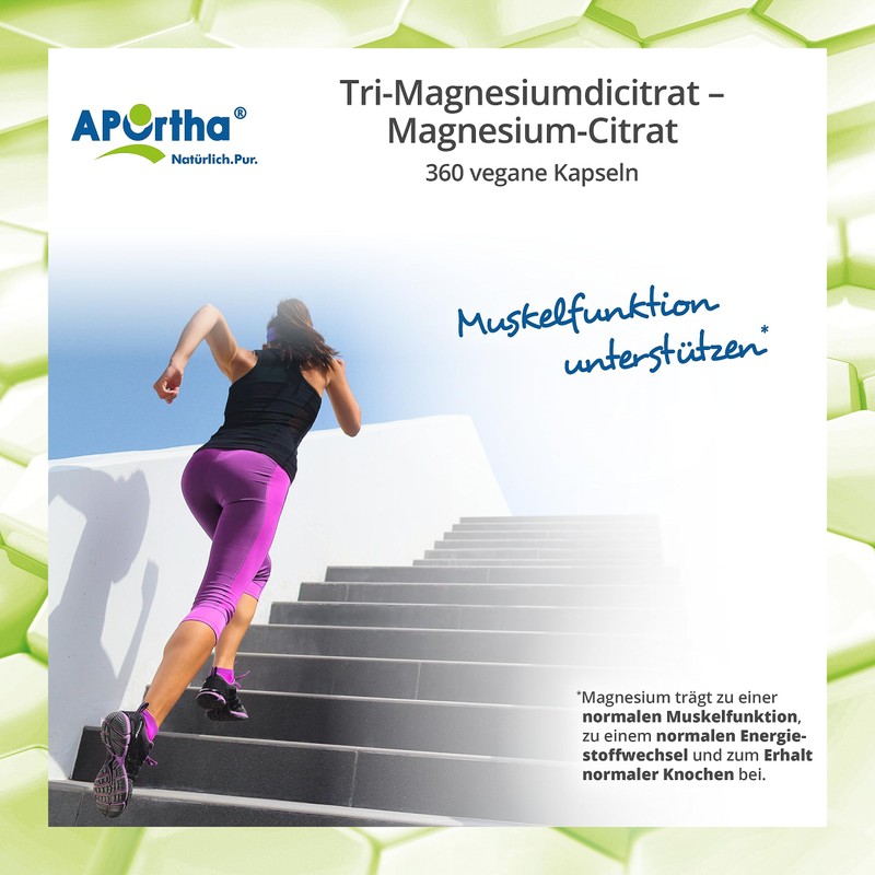 APOrtha® Magnesium Citrate - Tri-Magnesium Dicitrate 360 Capsules, 250 mg