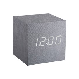 Gingko Cube LED Click Clock Alarm Clock with Sound Activation (Time, Date & Temperature), Aluminium/White