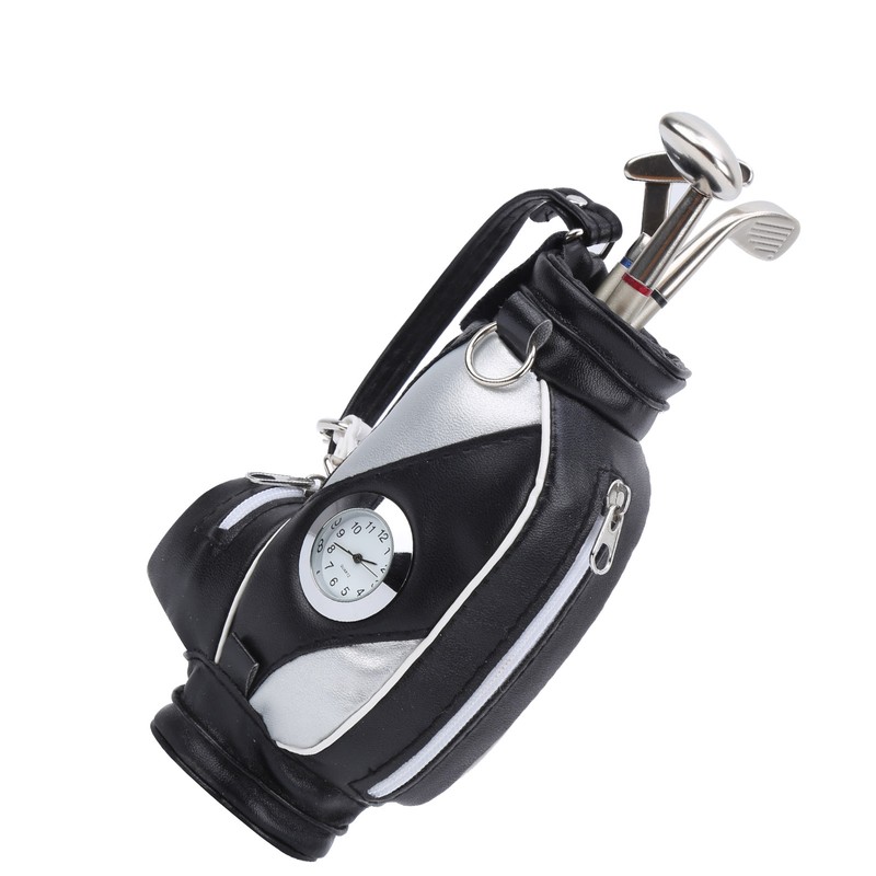 Mini Desktop Golf Bag Pen Clock Zinc Alloy PU Leather