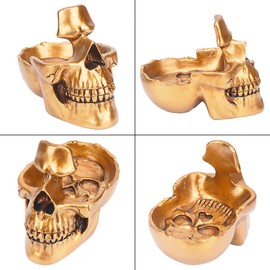 BUNCHBRAVO Skull Glasses Holder with Tray - Gothic Resin Eyeglasses Stand and Sunglasses Organizer for Entryway, Home, Office, Desk, Gold Tone