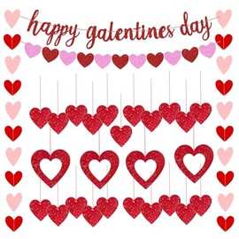 53pcs Happy Galentines Day Banner,Galentine’s Day Decorations Red Heart