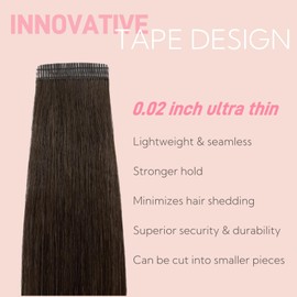 FUOTONBUTY Tape Extensions Real Hair Double Stitched, Ombre Dark Brown to Chestnut Brown Tape-In Extensions Real Hair, 20 Pieces, 40 g, Invisible Tape Extensions, Tape-On Extension Real Hair, 30 cm