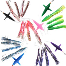 OCEAN CAT Saltwater Squid Trolling Lure for Marlin Tuna Mahi Dolphin Durado Wahoo Trolling Lures Free Mesh Bag Offshore Big Game Lures (5 Colors Combo)