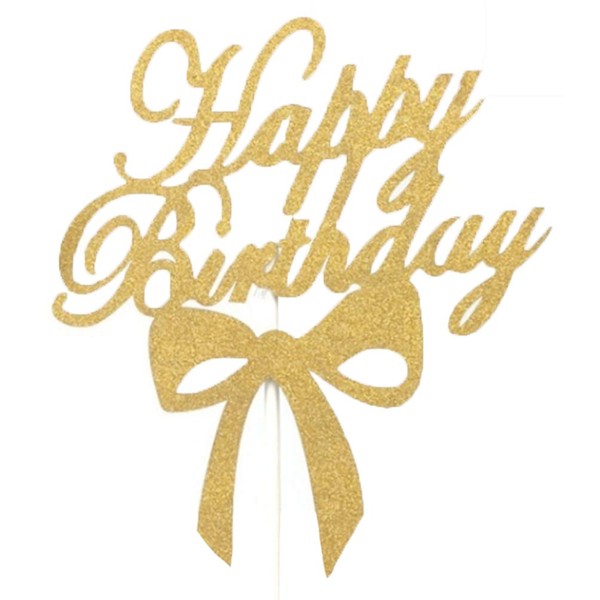 Flairs - Decoración para tarta de cumpleaños de Nueva York, 1 unidad de decoración para tartas, cinta de feliz cumpleaños con purpurina dorada