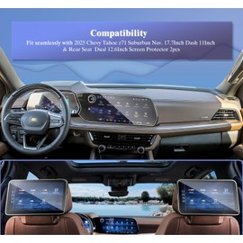 UFGDSHA 4PCS 2025 Tahoe Suburban Screen Protector 2025 Tahoe Accessories 2025 Suburban & Tahoe [17.7" Navigation + 11" Dash + 12.6" Rear Media] Tempered Glass Screen Protector 2025 Suburban 3-In-1