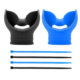 2 PCS Silicone Snorkel Mouthpiece Replacement Scuba Diving Mouthpiece Scuba Diving Regulator Mouthpiece Scuba Mouthpiece with Regulator Ties for Most Scuba Diving Regulators (Black & Sky Blue)