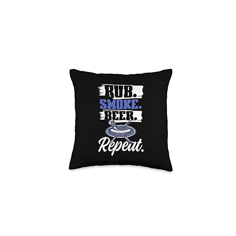 BBQ Grill Smoker Drinking Rub Smoke Beer Repeat Throw Pillow