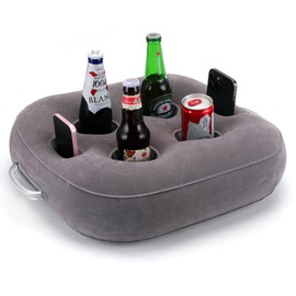 FEEBRIA Inflatable Floating Drink Holder Large Capacity,Drink Float for Pool Party Beach (Gray Velvet)