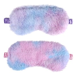 Piriuuo Piriuuo 2 Pcs Plush Sleeping Eye Mask, Soft Furry Eye Cover Comfortable Sleeping Blindfold with Elastic Strap Rainbow Color Sleep Mask Faux Fur Eye Shade for Adults Kids Travel Nap Sleeping (Color1)