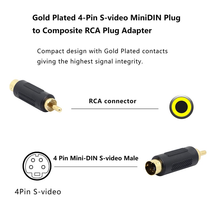 GELRHONR S-Video 4 Pin Mini DIN to RCA Adapter Gold