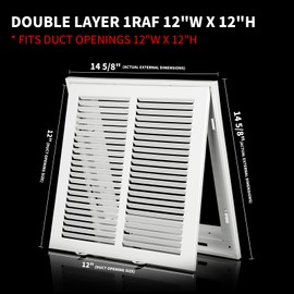 12x12 Return Air Grille [Duct Opening Size] Return Vent Cover for Wall or Ceiling,Steel Return Air Grill Removable Face/Door for 1 inch Filters (12"Wx12"H [Duct Opening])