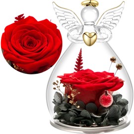 Yamonic Eternal Rose Gifts for Women,Preserved Real Rose in Glass Angel Figurine Gifts for Mum, Birthday Gifts for Her, for Mum, Wife Gifts,Preserved Rose Angel Gifts for Anniversary