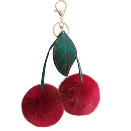 Cherry Keychain Bag Charms Purse Charm for Handbags, Cute Fluffy Pom Pom Key Chain for Bag Accessories Car Decoration, Perfect for Purses,Tote Bags,Backpacks, Keyring- Ideal Gift for Women and Girls