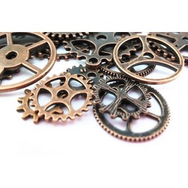 Yueton 100 Gram (Approx 70pcs) Assorted Antique Steampunk Gears Charms Pendant Clock Watch Wheel Gear for Crafting, Jewelry Making Accessory (Copper) by Blovess