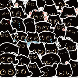 Cute Black Cat Stickers 40 PCS - Waterproof Vinyl Decals for Water Bottles, Laptops, Phones, Skateboards - Kawaii Cartoon Cat Sticker Pack for Teens, Boy, Girl,Kids, and Adults