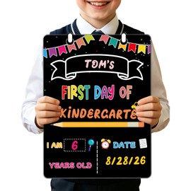 First Day of School Sign - 10"x14" Reusable and Erasable Double Sided Wooden 1st Day of School Chalkboard Signs Back to School Keepsake Photo Prop Board for Preschool Kindergarten