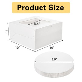 AVLA 20 Pack Cake Boxes with Window, 10 Inch Bakery Cake Boxes with Boards, Disposable Dessert Cake Container Carrier, White Pastry Pie Take Out Boxes for Wedding, Birthday Party, Easy Assembly