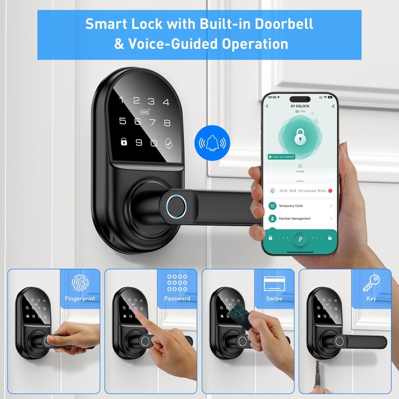 Smart keypad Door Lock with Handle，Fingerprint Keyless Entry Digital Lock
