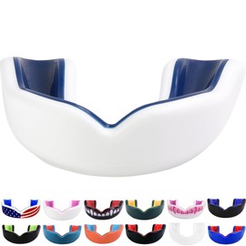 Oral Mart White/Navy Blue Kids Mouthguard for Sports - Youth Mouthguard for Karate, Football, Martial Arts, Taekwondo, Boxing, Rugby, BJJ, Muay Thai, Soccer, Hockey (with Free Case)