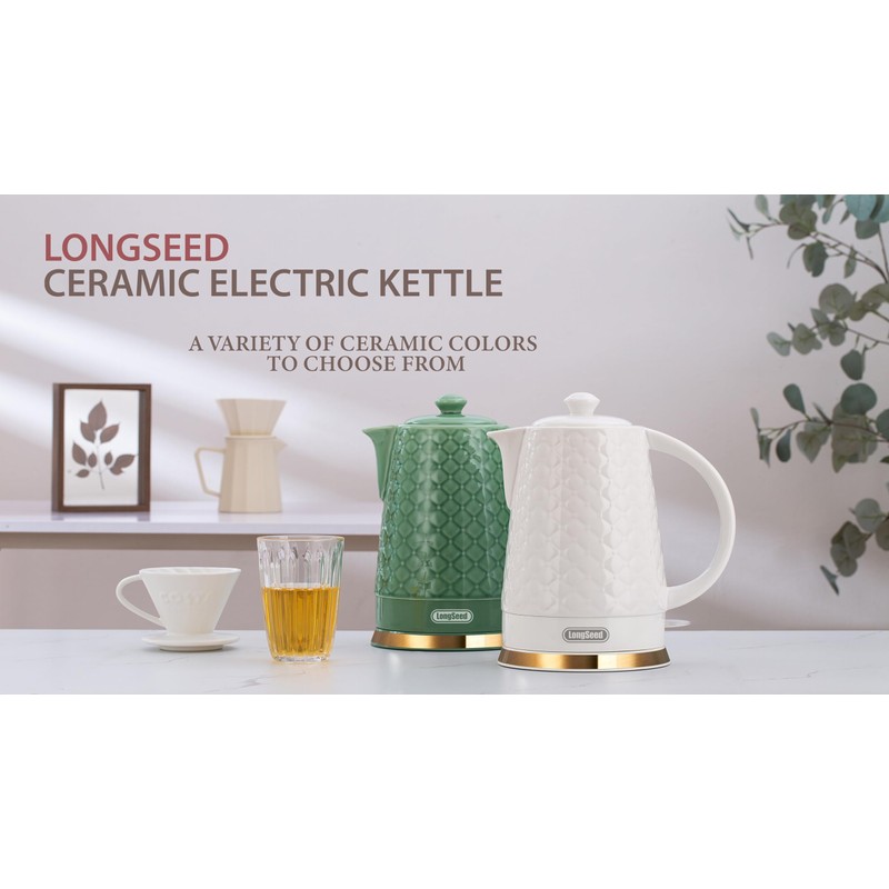 LONGSEED Ceramic Electric Kettle, 1.5L/1200W Boil Water Quickly and Easily