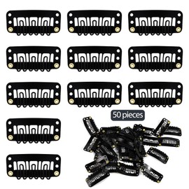 6-Teeth Hairpieces Snap Clips U Shape Wig Clips 32mm Black Hair Extension Clips for Hair Extensions Making Wig Accessories (30PCS)