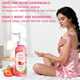 Loción corporal: 24 horas de hidratación y humectación profunda. Hidratante de absorción instantánea para todo tipo de piel, 5.3 fl oz, Fresa