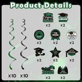 Graduation Decorations 2025, Kaluofan 40 PCS Graduation Prom Decorations, Class of 2025 Hanging Swirls Graduations Party Decorations for University High School Primary Nursery Leavers (Green, Black)