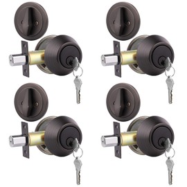 Gobrico Single Cylinder Deadbolt Locks for Entry Front Door Oil Rubbed Bronze Finished,Keyed Alike Locksets with Same Key,Thumb-Turn Button Inside,4Pack