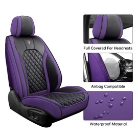 Sxikin Car Seat Covers Full Set,5 Seat Leather Seat Covers for Cars,Front Seats and Back Seat Cover,Waterproof Car Seat Cushion Protectors,Universal Fit for Most Cars SUV Trucks(Purple Black)