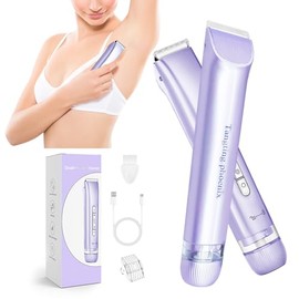 Afeitadora eléctrica 2 en 1 y cortadora de bikini para mujer, sin dolor, para cara, cuerpo y áreas íntimas, afeitadora inalámbrica en húmedo/seco con cuchillas dobles, impermeable