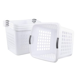 Pekky 4-Pack 72 L Plastic Laundry Storage Basket, Large Dirty Clothes Hamper Basket, White