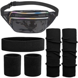 80s Women Neon Leg Warmers Headband Wristbands Holographic Fanny Pack Sport Accessories Set for 80s Eighty's Party