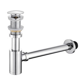 Silver, Solid Brass Bathroom Sink Drain Kit, Adjustable Bottle Trap, Pop-Up Drain, Chrome P-Trap for Bathroom Cabinet Sink, Without Overflow Holes