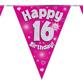 16th Birthday Pink Birthday Party Flag Banner Bunting Age 16