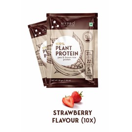 Generic Generic QURA Plant Protein Powder Pea Protein Isolate & Brown Rice Vegan Protein Powder-Pack of 10, Travel Pack 30 gm Each- Strawberry Flavour