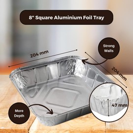 Homeshopa Aluminium Foil Trays, 8 Inch 15 Pack Square Disposable Tin Foil Containers, Best for Meal Prep, Baking, Broiling, Roasting, Freezing & Food Storage Takeaway Tins, Oven Freezer Safe