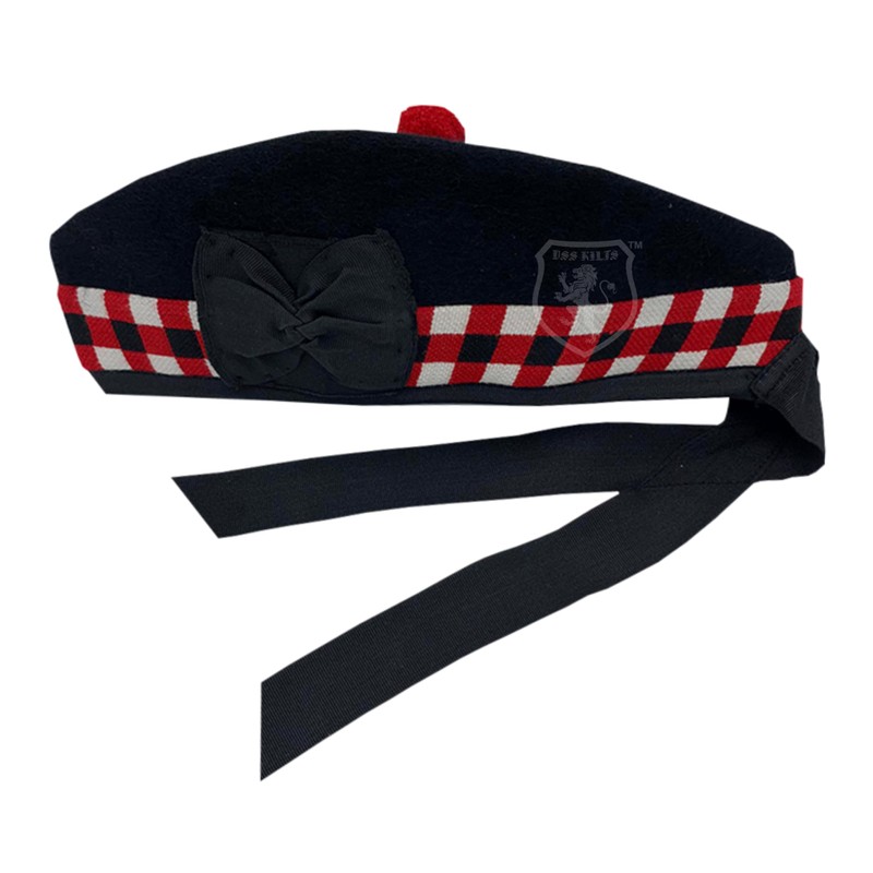 DSS KILT GLENGRRY Tapas, Negro con dados rojos, negros y