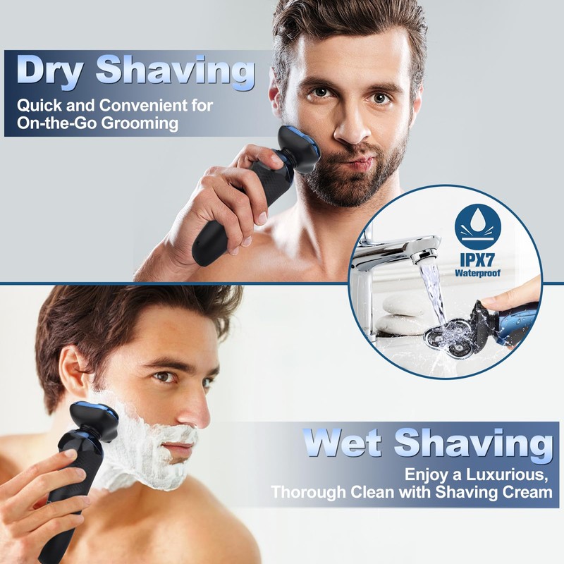 Electric Razor for Men, Men's Rotary Shavers, Waterproof,Wet and Dry