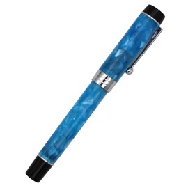Gullor Celluloid Fountain Pen, Medium Nib with Converter, Screw-on Cap, Blue